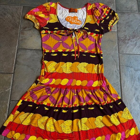 Voom by Joy Han Puffed Short-Sleeve Bold Vibrant Summer Dress Women's Size (2-4) - Picture 2 of 9